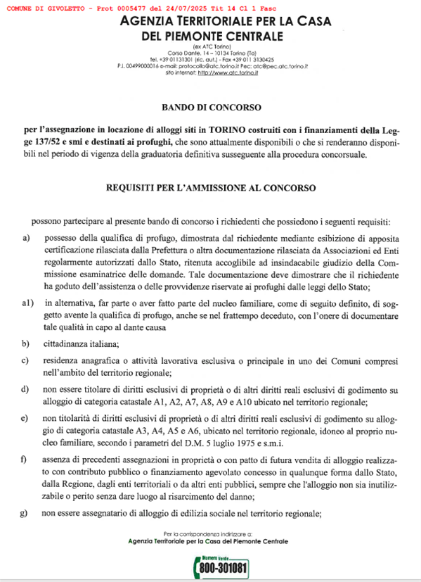Bando di Concorso - Requisiti per l'ammissione al concorso