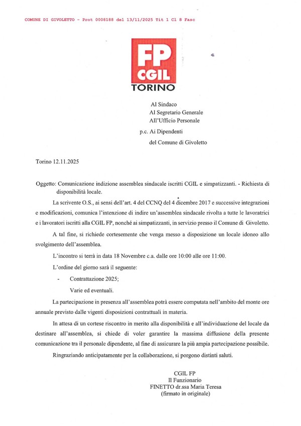 Comunicazione chiusura Uffici comunali per riunione sindacale