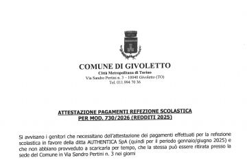 Attestazione pagamenti refezione scolastica per mod. 730/2026 (redditi 2025)